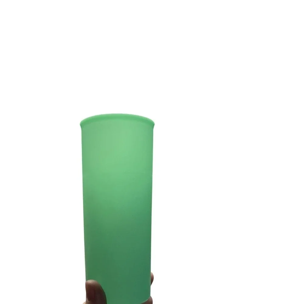 Vintage Tupperware Tall Tumblers Set Of 2 Green & White Plastic Cups Made In USA